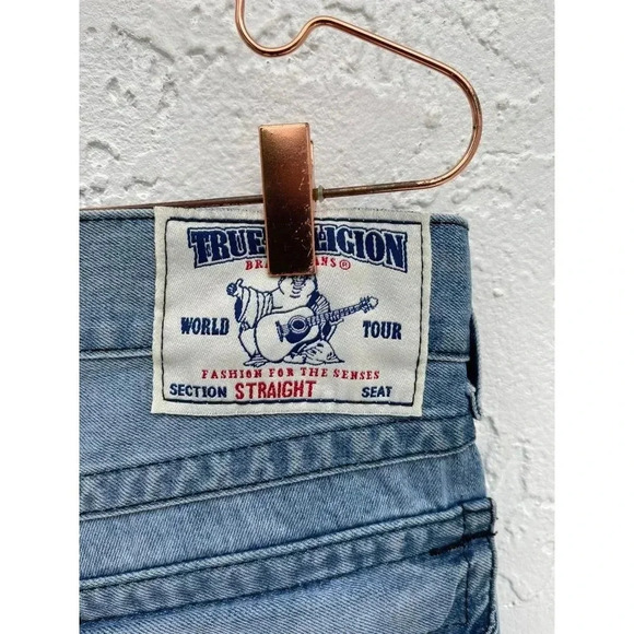 True Religion Mens Distressed Straight Cut Denim Jeans Light Blue Size 32 - Picture 7 of 16